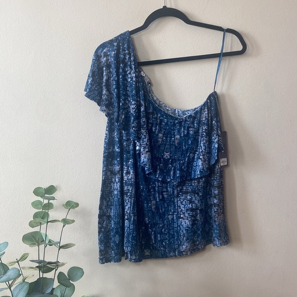 New Jennifer Lopez J.Lo Blue SnakeSkin Animal Print Ruffle One Shoulder Top XXL - Picture 4 of 9